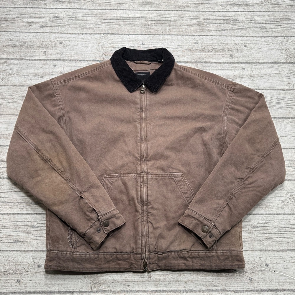 Jack & Jones Jacket Men's L Brown Corduroy Collar Quilted Lined Canvas Workwear